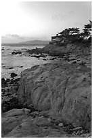 Oceanfront house sitting on bluff. Carmel-by-the-Sea, California, USA ( black and white)
