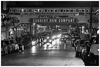 Cannery Row lights at night. Monterey, California, USA (black and white)