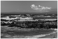 Surf and rocks at sunset, Monterey Bay. Pacific Grove, California, USA (black and white)