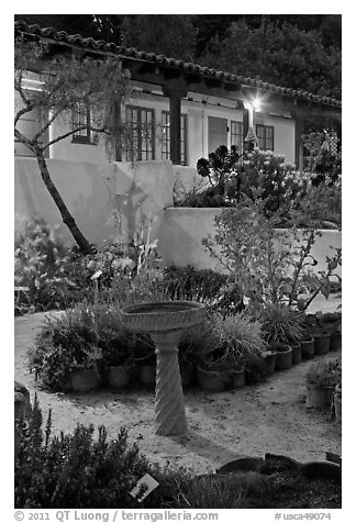 Heritage garden at night. Monterey, California, USA (black and white)