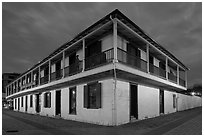 Pacific House at night. Monterey, California, USA (black and white)