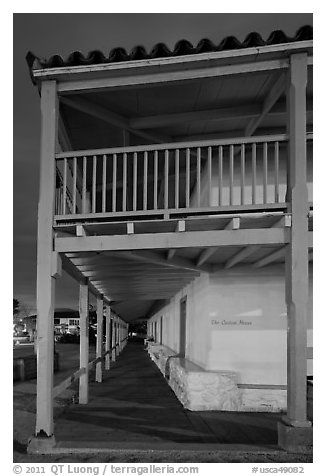 Custom House side at night. Monterey, California, USA (black and white)