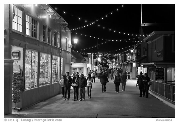 On the Fishermans Wharf at night. Monterey, California, USA (black and white)