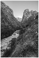 Steep gorge, South Fork of the Kings River, dusk, Giant Sequoia National Monument near Kings Canyon National Park. California, USA (black and white)