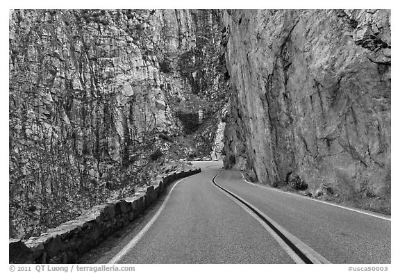 Road through vertical canyon walls, Giant Sequoia National Monument near Kings Canyon National Park. California, USA