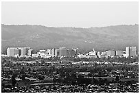 City skyline and Santa Cruz Mountain, early morning. San Jose, California, USA ( black and white)