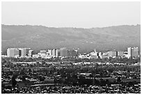 City skyline and Santa Cruz Mountains, early morning. San Jose, California, USA ( black and white)