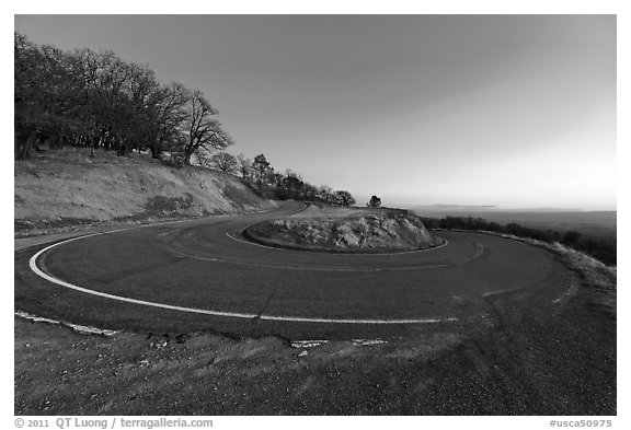 Hairpin curve, Mt Hamilton road. San Jose, California, USA (black and white)