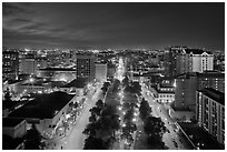 Downtown San Jose from above at night. San Jose, California, USA (black and white)