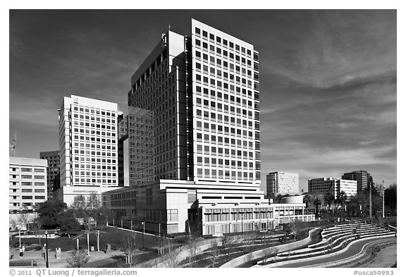 Adobe headquarters building. San Jose, California, USA (black and white)