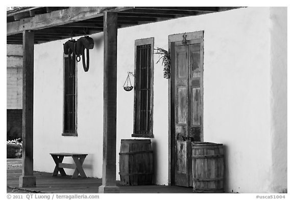 Facade of Luis Maria Peralta Adobe, oldest building in San Jose. San Jose, California, USA (black and white)