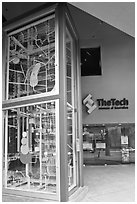 Two-story Rube Goldberg machine, Tech Museum. San Jose, California, USA ( black and white)