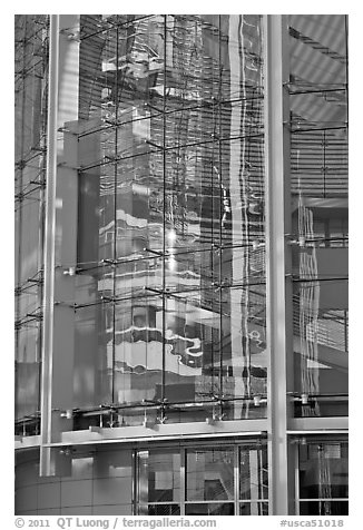 Rotunda glass and reflections, San Jose City Hall. San Jose, California, USA (black and white)