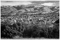 Evergreen Valley and hills in winter. San Jose, California, USA (black and white)