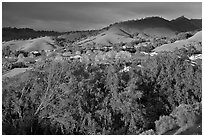 Villages community and hills in spring. San Jose, California, USA (black and white)