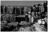 Apparel for sale, San Jose Flee Market. San Jose, California, USA (black and white)