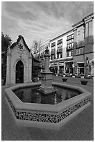 Fountain. Santana Row, San Jose, California, USA (black and white)