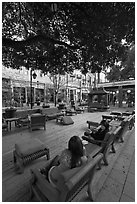 Sitting area with comfy chairs. Santana Row, San Jose, California, USA (black and white)