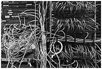 Unorganized server wires. Menlo Park,  California, USA (black and white)