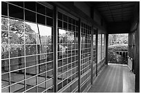 Reflection in pavillion, Hakone Estate. Saragota,  California, USA (black and white)