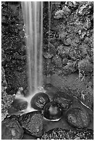 Waterfall and round rocks, Hakone gardens. Saragota,  California, USA ( black and white)