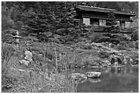 Pond and pavillion. Saragota,  California, USA (black and white)