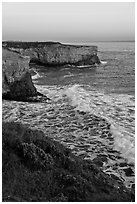 Wave and sea  cliffs at sunset, Wilder Ranch State Park. California, USA (black and white)