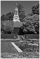 Sunken garden and garden shop, Filoli estate. Woodside,  California, USA (black and white)