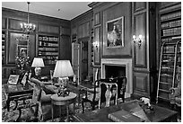 Room with antique furnishings, Filoli estate. Woodside,  California, USA (black and white)