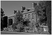 Garden and house, Filoli estate. Woodside,  California, USA ( black and white)