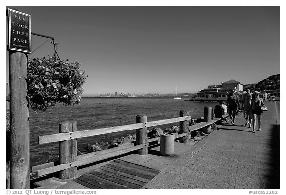 Waterfront promenade, Sausalito. California, USA (black and white)