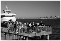 Arrival of San Francisco ferry, Sausalito. California, USA (black and white)