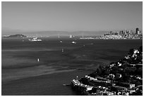 Bay seen from heights, Sausalito. California, USA (black and white)