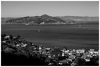 Angel Island seen from hills. California, USA (black and white)