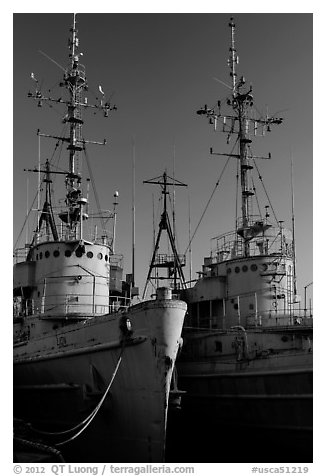 Retired warships, Rosie the Riveter/World War II Home Front National Historical Park. Richmond, California, USA (black and white)