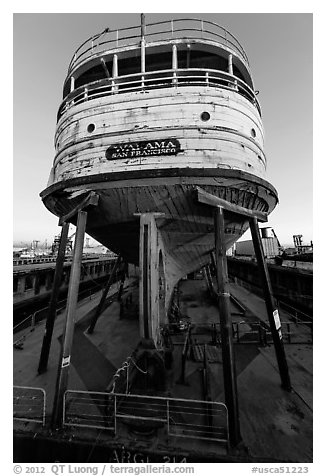 Boat on dry dock, Shipyard No 3, World War II Home Front National Historical Park. Richmond, California, USA (black and white)