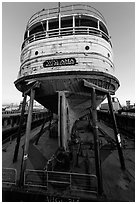 Boat on dry dock, Shipyard No 3, World War II Home Front National Historical Park. Richmond, California, USA (black and white)