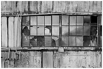 Broken windows, Shipyard No 3, World War II Home Front National Historical Park. Richmond, California, USA (black and white)