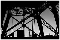 Crane base at sunset, Shipyard No 3, World War II Home Front National Historical Park. Richmond, California, USA (black and white)