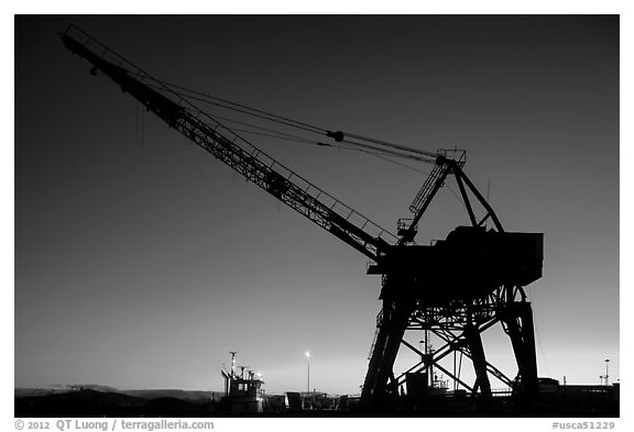 Crane at sunset, Shipyard No 3, Rosie the Riveter National Historical Park. Richmond, California, USA (black and white)