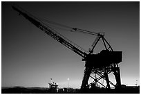 Crane at sunset, Shipyard No 3, Rosie the Riveter National Historical Park. Richmond, California, USA (black and white)