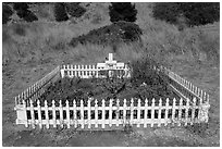 Grave of Blackie (horse), Tiburon. California, USA (black and white)