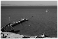 Historic Pier, China Camp Beach, China Camp State Park. San Pablo Bay, California, USA (black and white)