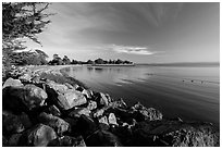 Beach in late afternoon, Robert W Crown Memorial State Beach. Alameda, California, USA (black and white)