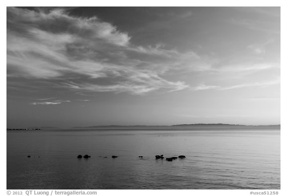 Rocks at sunset, Robert W Crown Memorial State Beach. Alameda, California, USA (black and white)