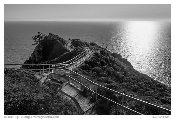 Overlook over Pacific Ocean, late afternoon. California, USA (black and white)