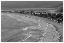 Surf, beach and town from above. California, USA ( black and white)