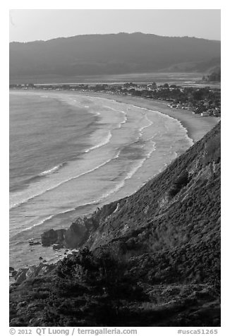 Stinson Beach from above at sunset. California, USA (black and white)
