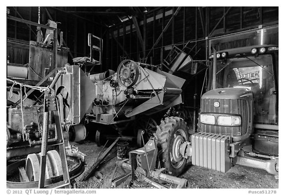 Barn full of agricultural machinery, Ardenwood farm, Fremont. California, USA