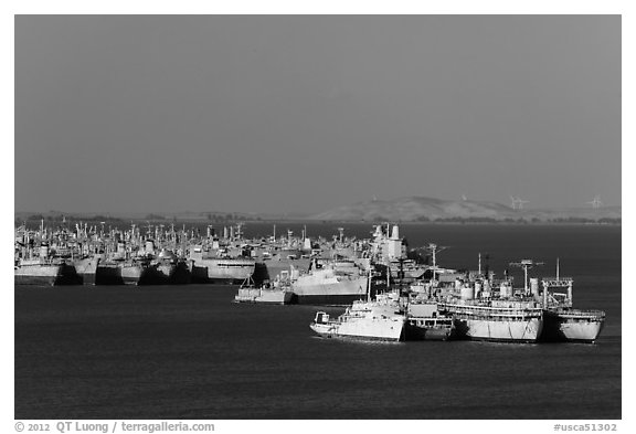 Ghost fleet in Suisin Bay. Martinez, California, USA (black and white)